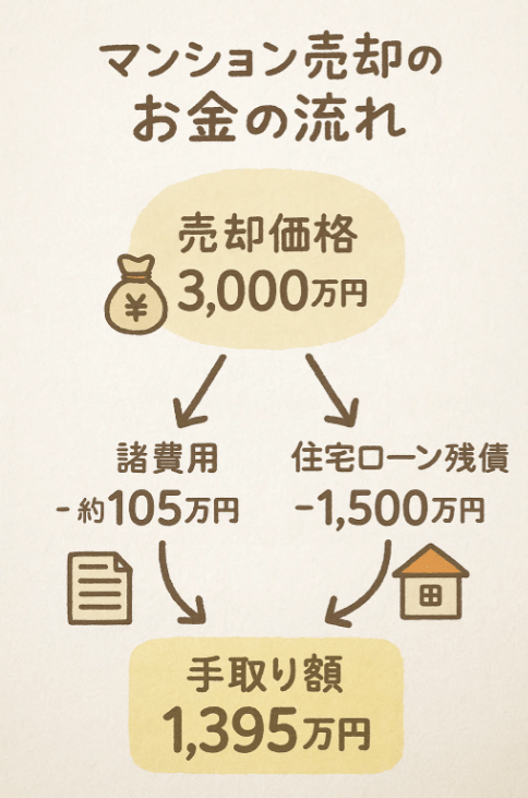 マンション売却価格3000万円の手取りを示すチャート